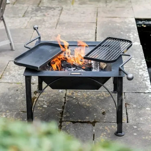 Firepits UK Box D Fire Pit with Two Swing Arm BBQ Racks – South Wales Barbecues