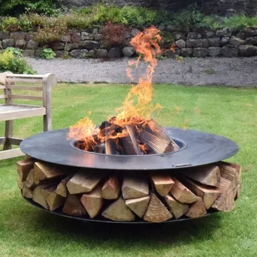 Firepits UK Flat Ring of Logs 120cm Fire Pit with Swing Arm BBQ Rack – South Wales Barbecues