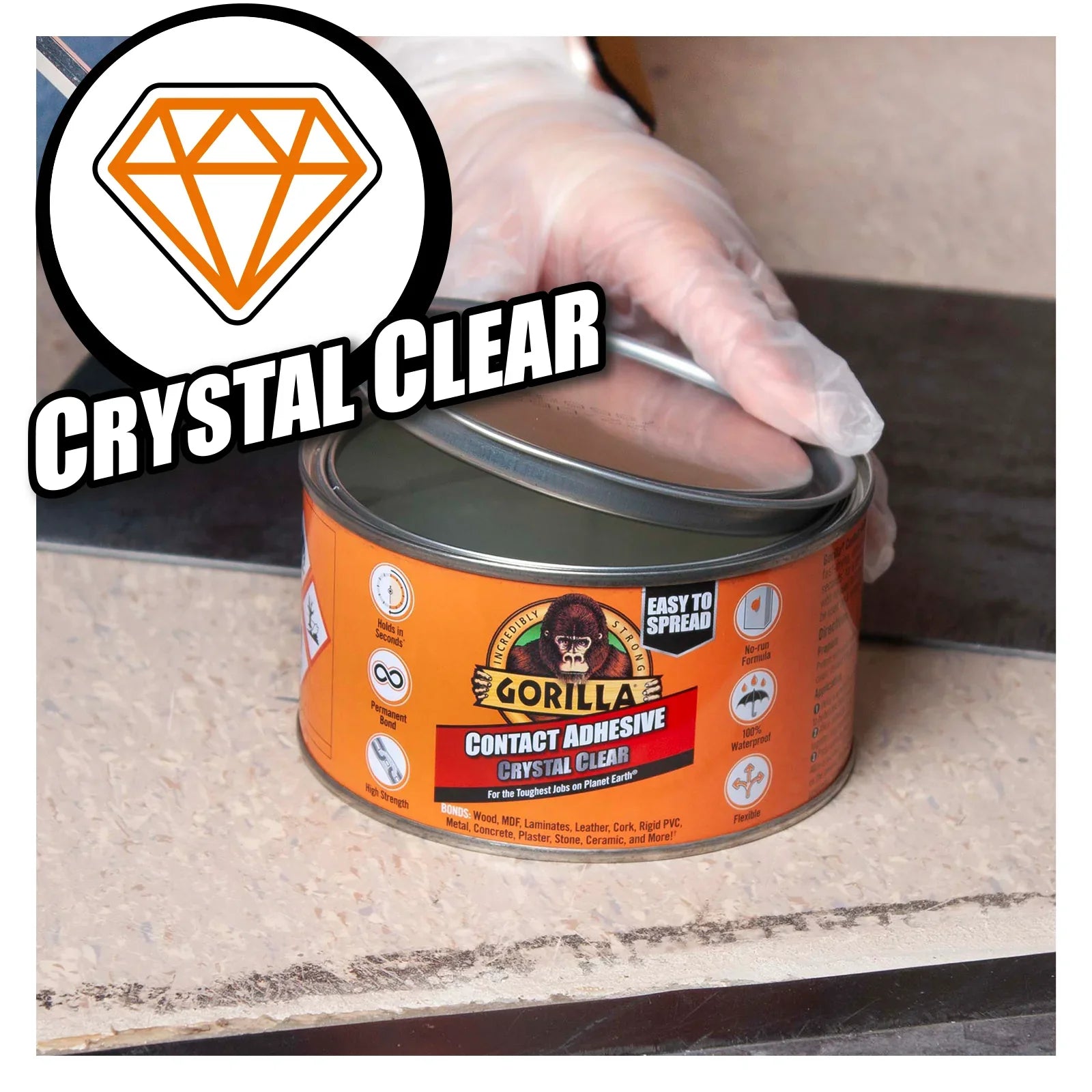 Gorilla Crystal Clear Contact Adhesive 200ml Tin