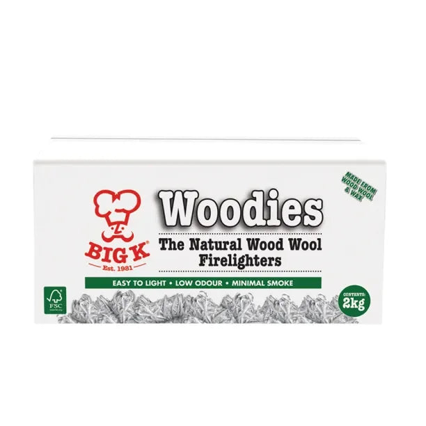 Big K Woodies Natural Wood Wool Firelighters 2kg box – South Wales Barbecues