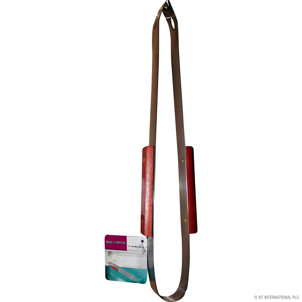 PRIMA Stainless Steel BBQ Gripper Tongs with red handles on a white background