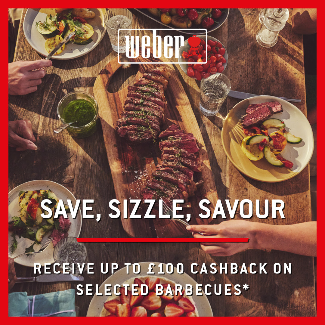 Weber Cashback Promotional Material with background of various foods.