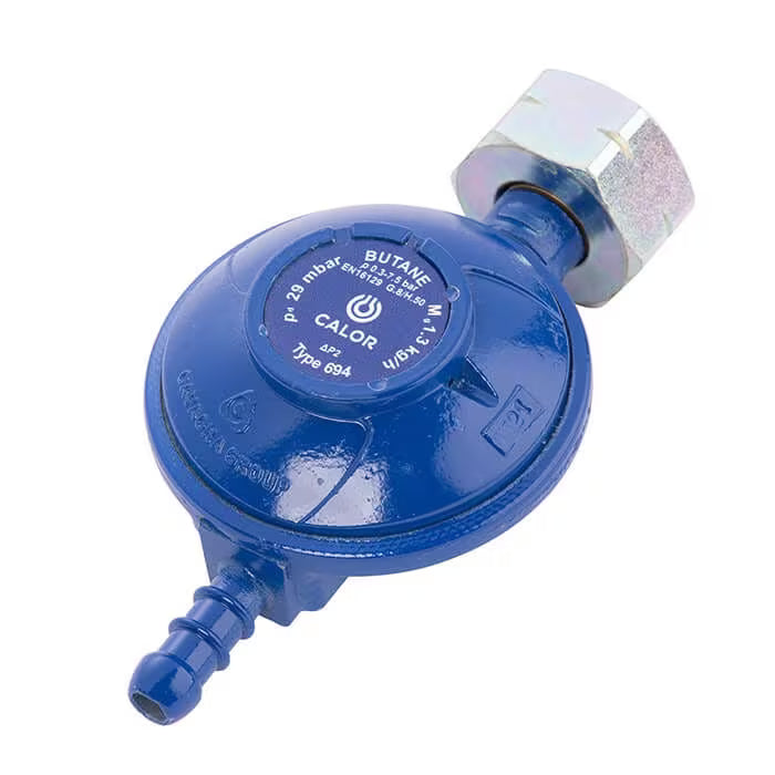 Blue gas regulator with 'Calor' branding on a white background