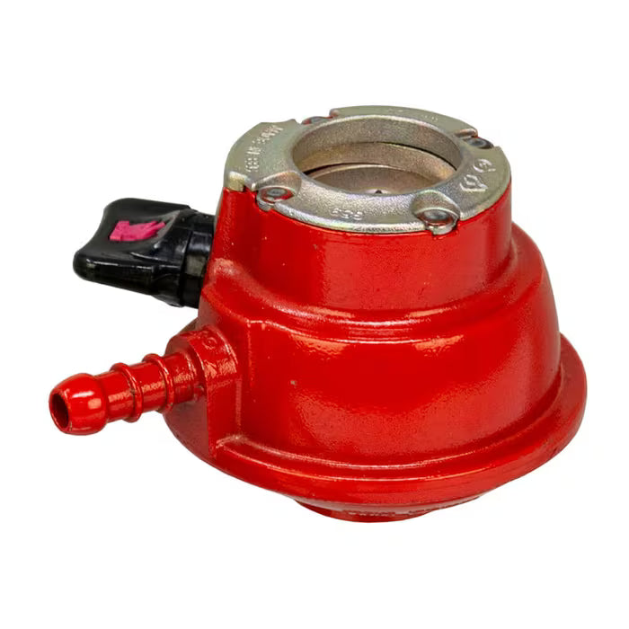 Red gas regulator on a white background