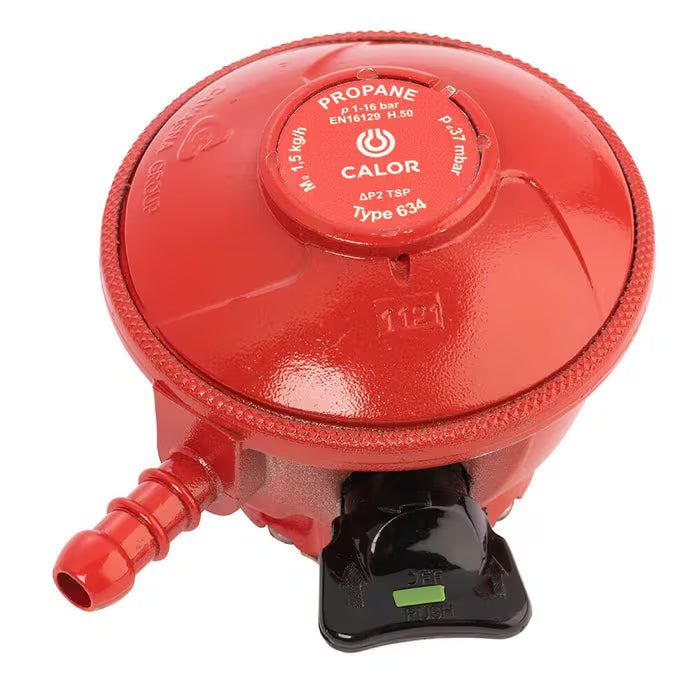 Red gas regulator with Calor branding on a white background