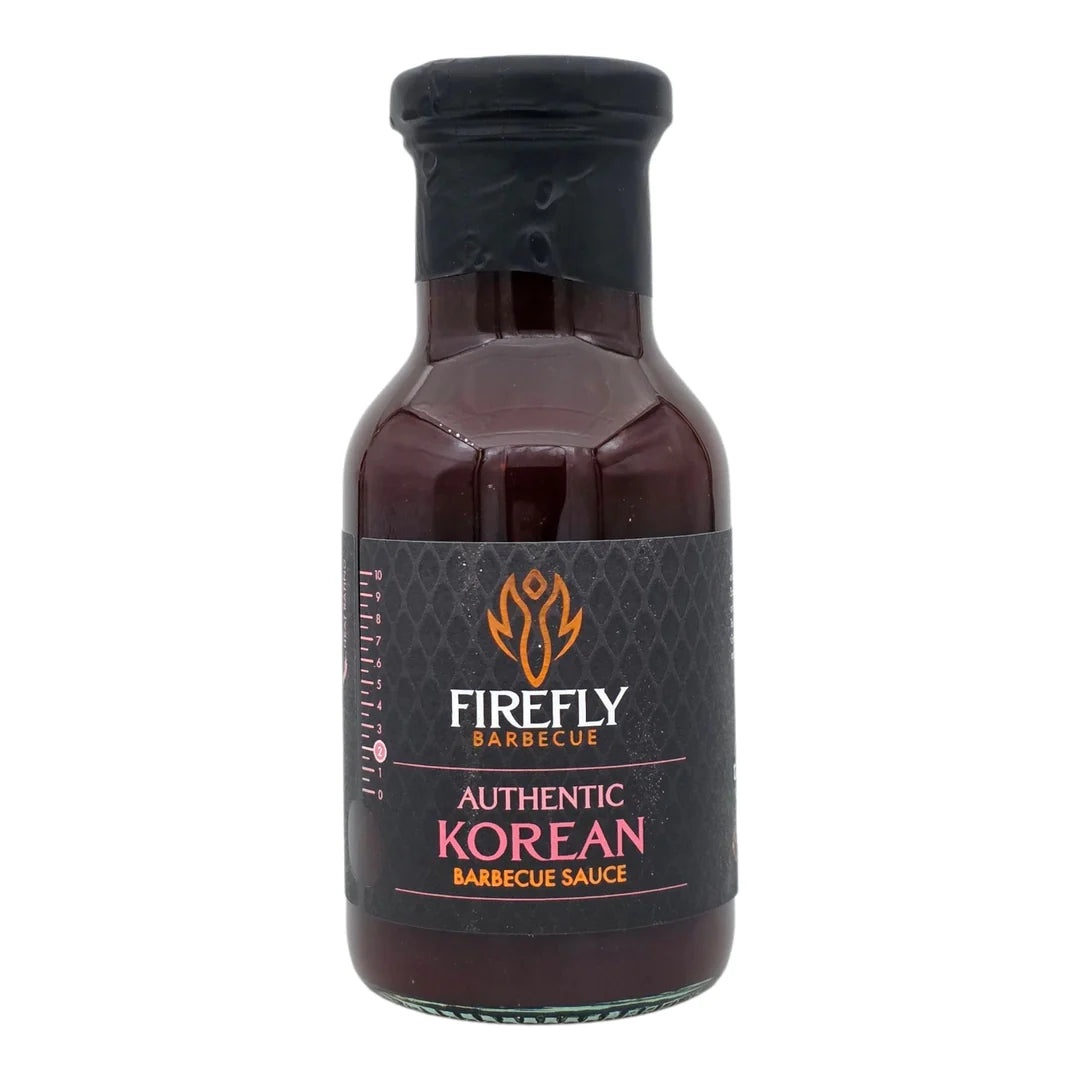 Bottle of Firefly Barbecue Authentic Korean Barbecue Sauce on a white background