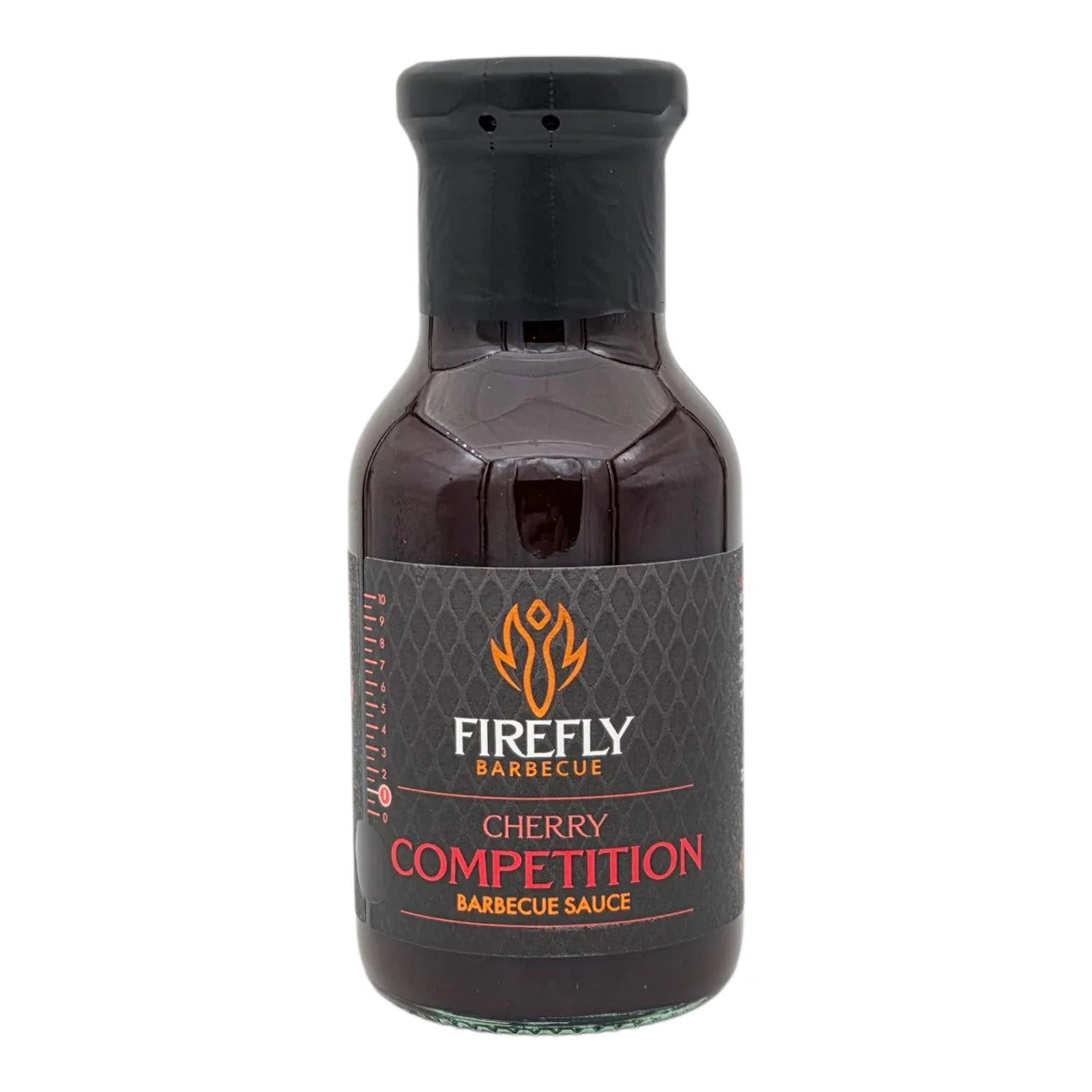 Bottle of Firefly Barbecue Cherry Competition Barbecue Sauce on a white background