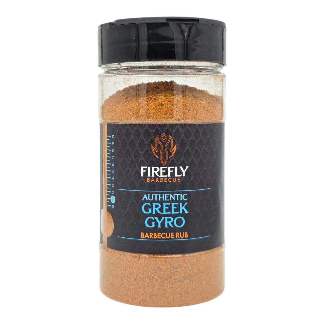 Jar of Firefly Barbecue Authentic Greek Gyro Barbecue Rub on a white background