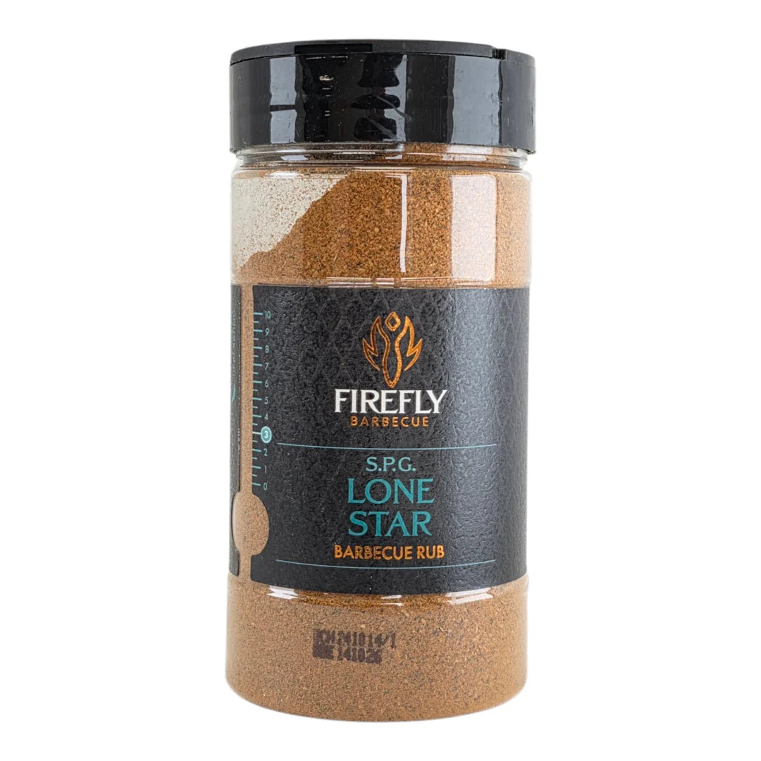 Jar of Firefly Barbecue S.P.G. Lone Star Barbecue Rub on a white background