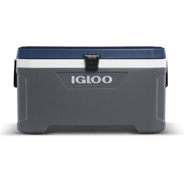 Gray and blue Igloo cooler box on a white background