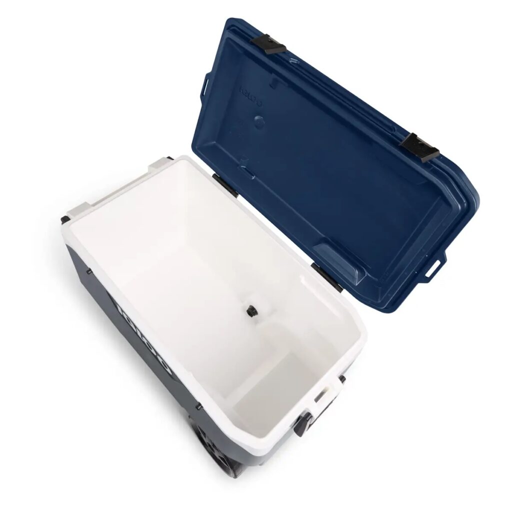 Grey and blue cooler box on a white background