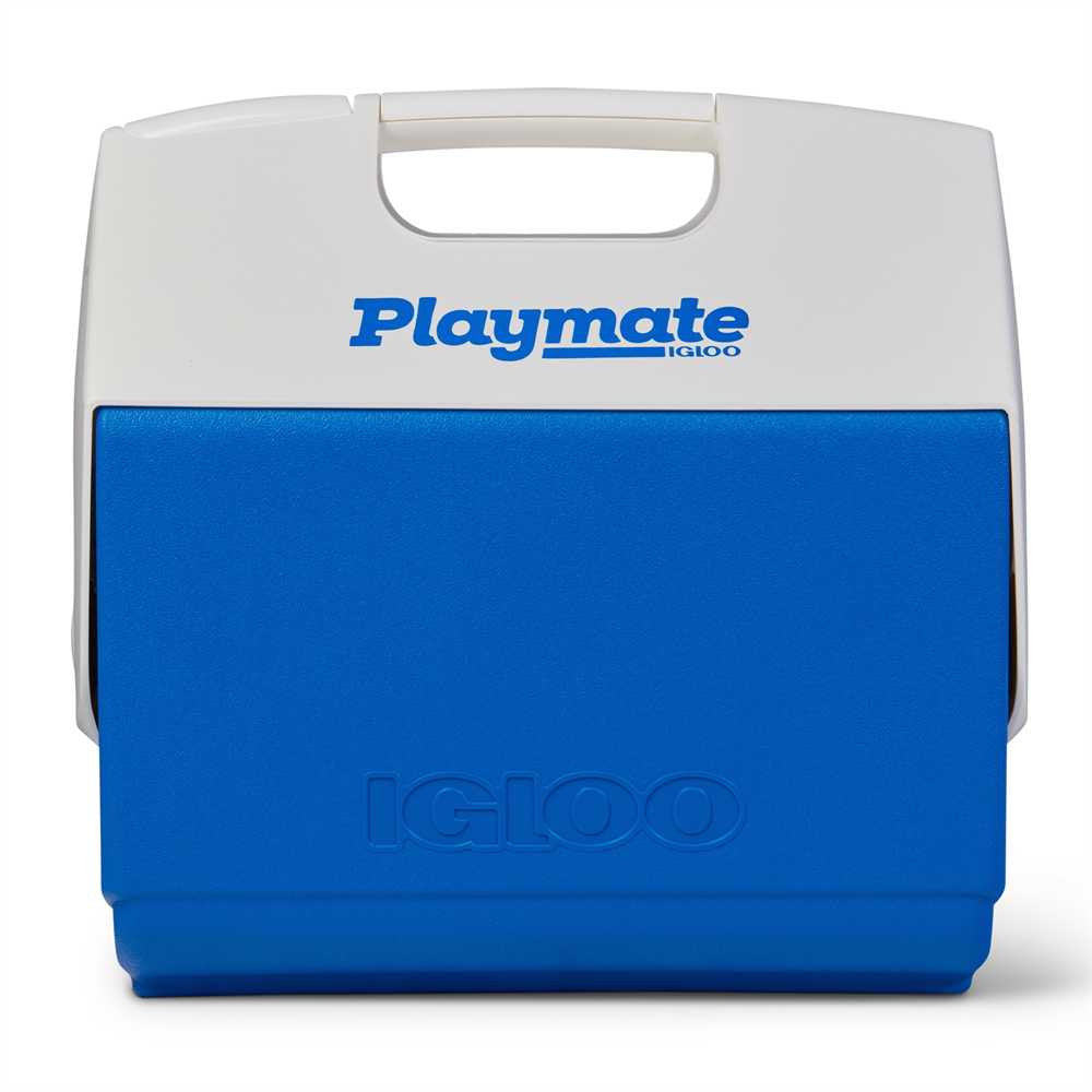 Blue and white cooler with 'Playmate Igloo' branding on a white background