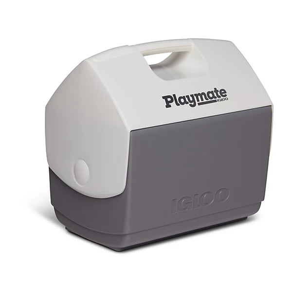Gray and white cooler with 'Playmate' and 'IGLOO' branding on a white background