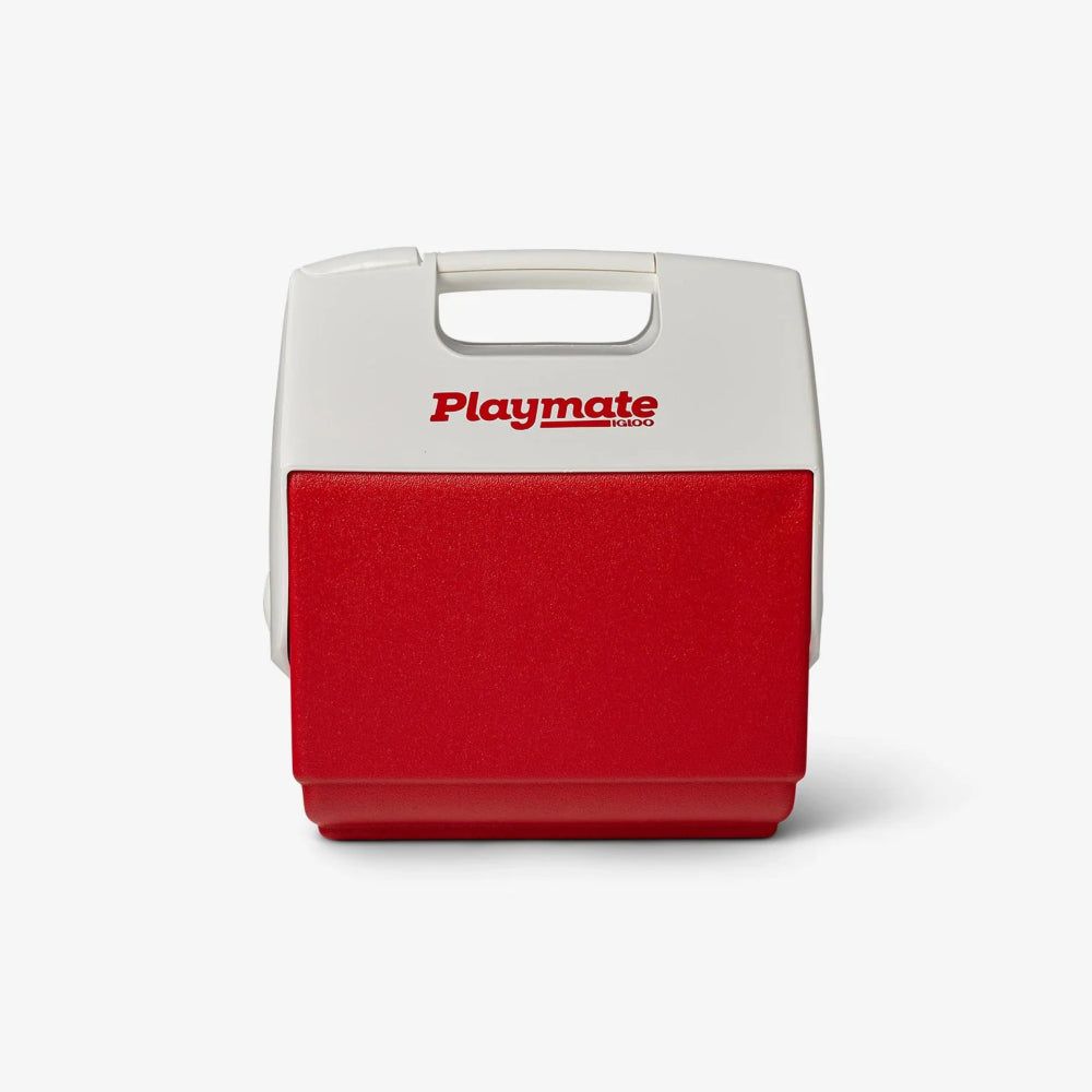Red IGLOO cooler with 'Playmate' branding on a white background