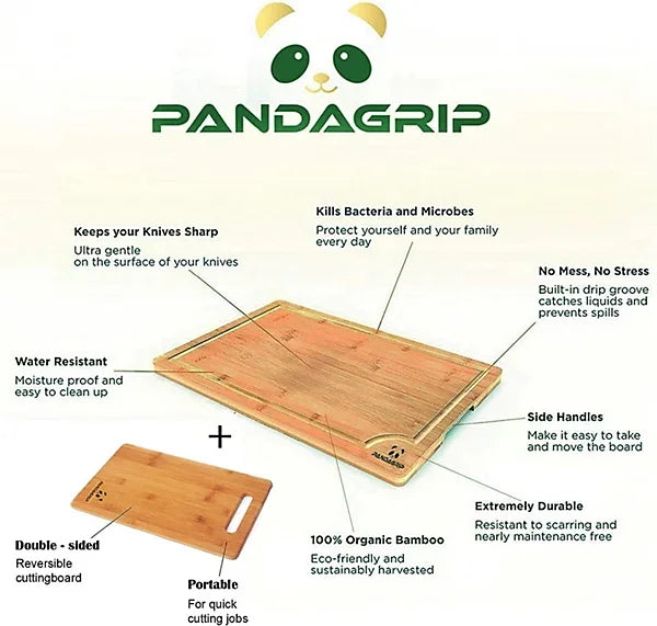 Pandagrip Organic Bamboo Chopping Board Set 2pc