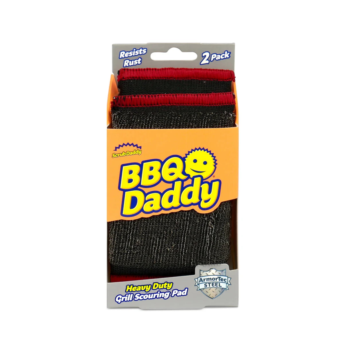 Pack of BBQ Daddy grill scouring pads with visible branding on a white background