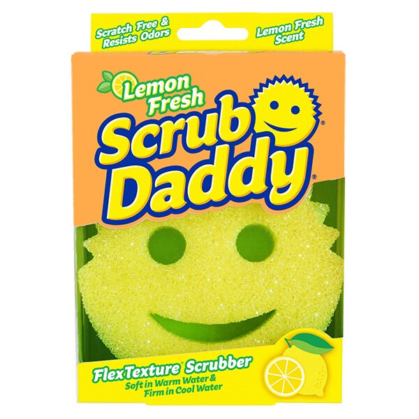 Packaging of Scrub Daddy sponge with lemon fresh scent on a white background