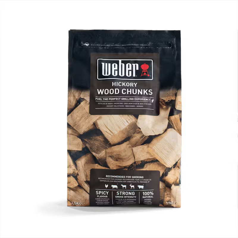 Package of Weber Hickory Wood Chunks on a white background