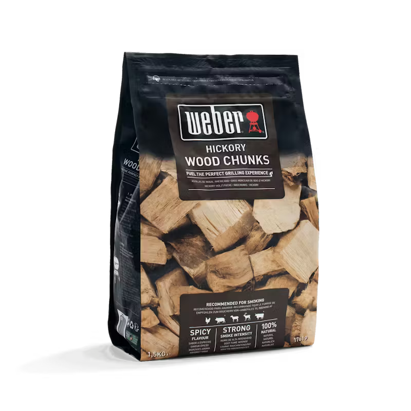 Bag of Weber Hickory Wood Chunks on a white background